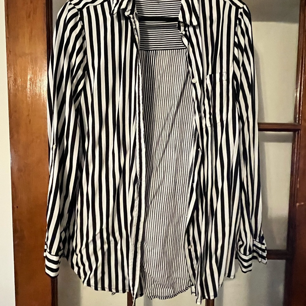 Black and White Striped Button Down Shirt